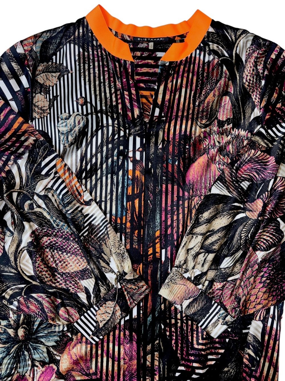 Elie Tahari Silk Multicolor Relaxed Fit Abstract Blouse Floral Print Tunic Top - Picture 6 of 16